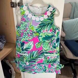 New Lilly Pulitzer girls Green pink Multi Palm Beach Shift dress 4